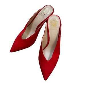 Vince Camuto red suede high heels dressy shoes mules slip on stilettos US 9.5M